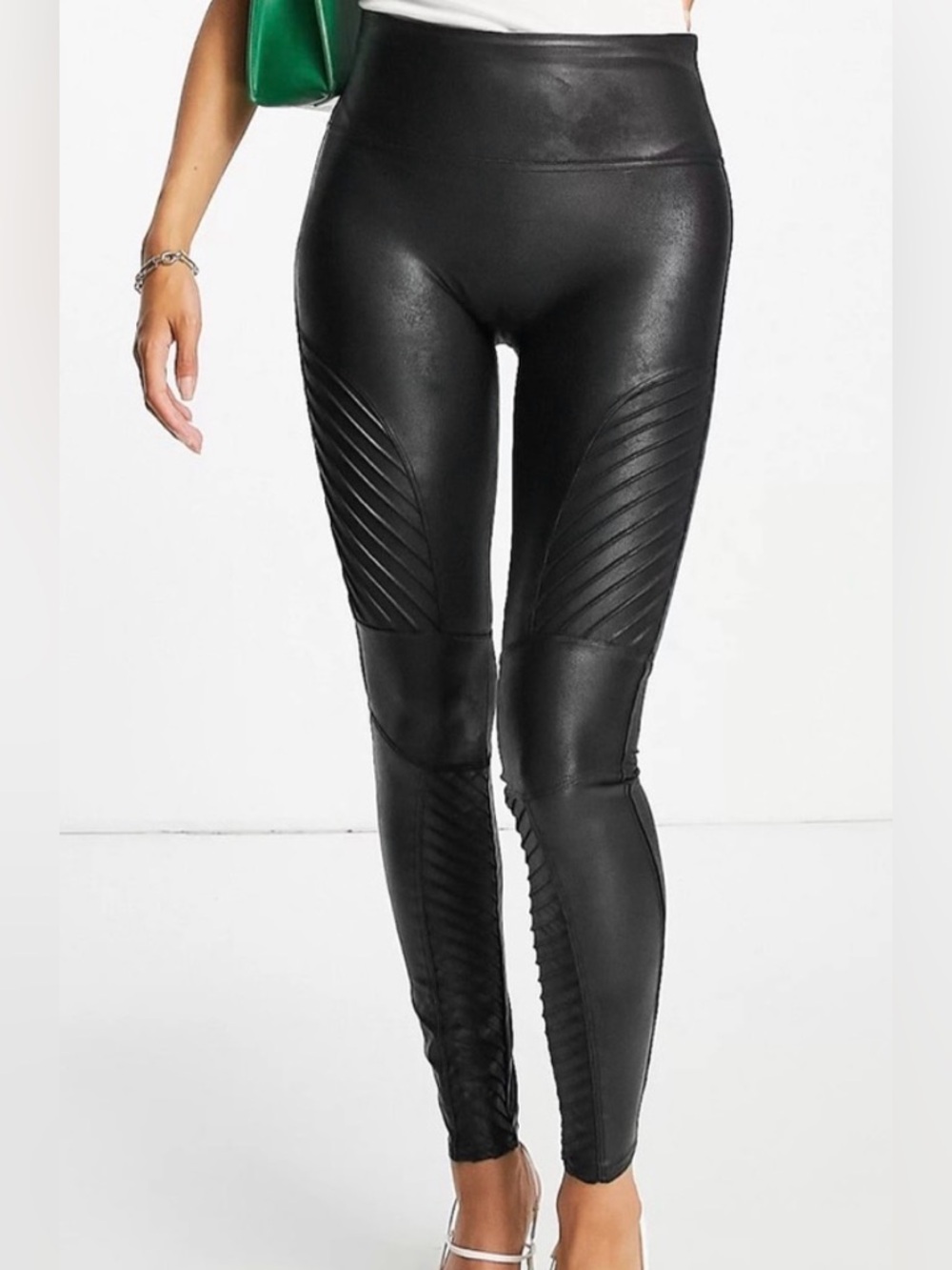 SPANX Faux Leather Black Moto Leggings - Women's High-Waist